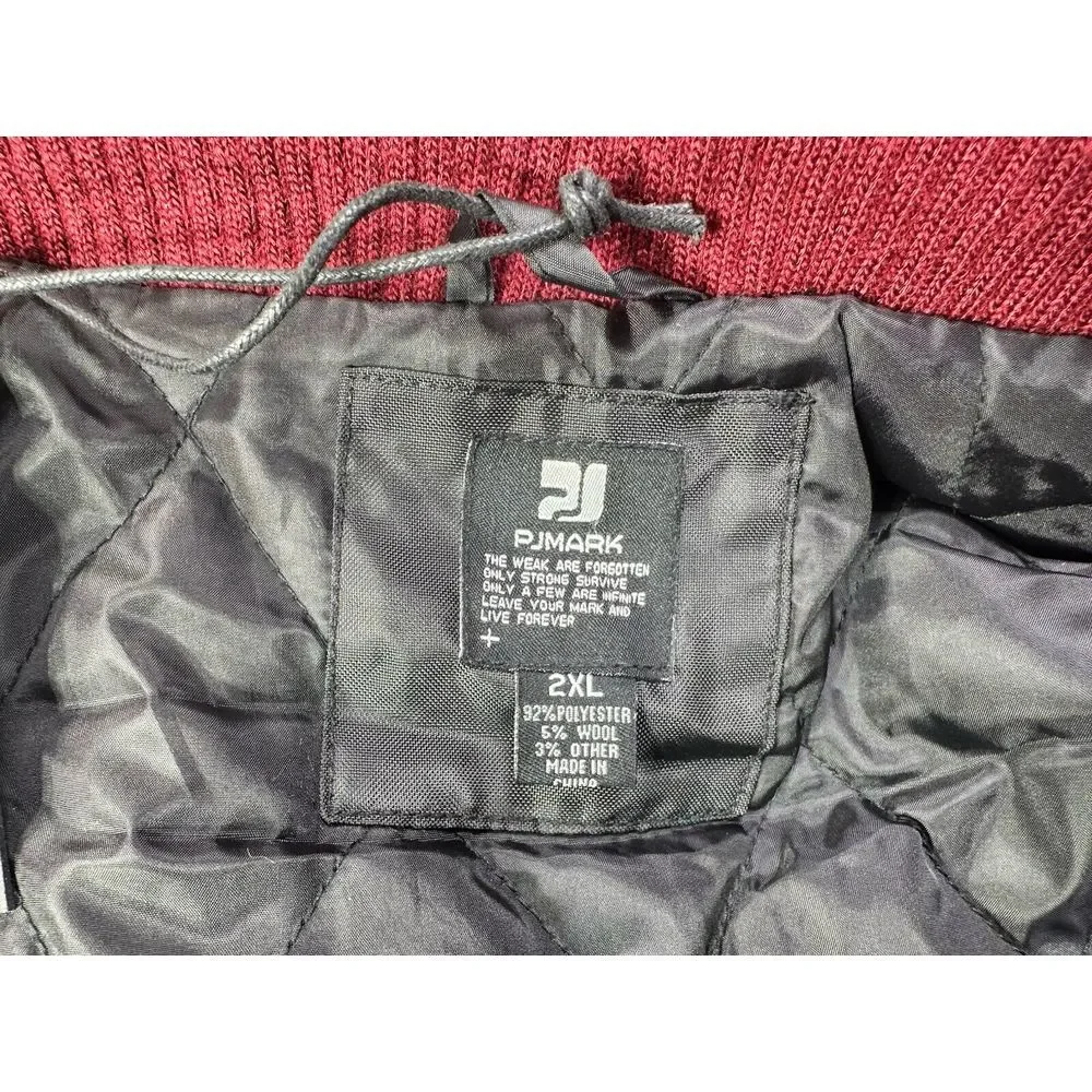 PJ MARK Mens 2XL Insulated‎ Full Zip Snap Hooded Jacket Maroon Vintage Y2K NEW